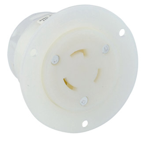 20A, 125V NEMA L5-20R, 2P, 3W, Flanged Outlet Locking Receptacle, Grounding (White)