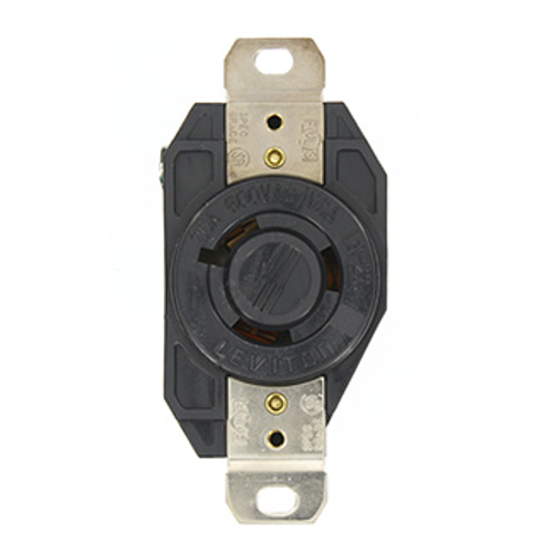 20A, 600V NEMA L9-20R, 2P, 3W, Flush Mtg Locking Receptacle, Grounding, V-0-MAX (Black)