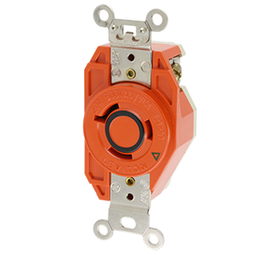 20A, 600V NEMA L9-20R, 2P, 3W, Flush Mtg Locking Receptacle, Isolated Ground, V-0-MAX (Orange)