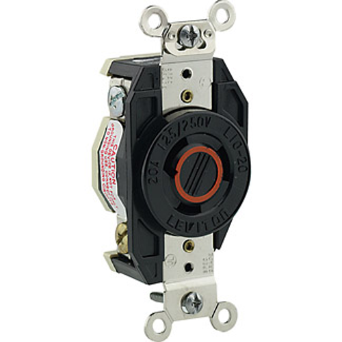 20A, 125/250V NEMA L10-20R, 3P, 3W, Flush Mtg Locking Receptacle, Non-Grounding, V-0-MAX (Black)