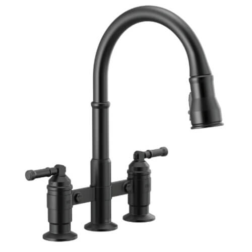 Broderick Two Handle Pull-Down Bridge Kitchen Faucet (Matte Black), 2390L-BL-DST
