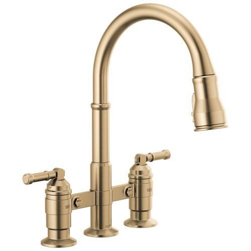 Broderick 2 Handle Pulldown Bridge Kitchen Faucet (Champagne Bronze), 2390L-CZ-DST