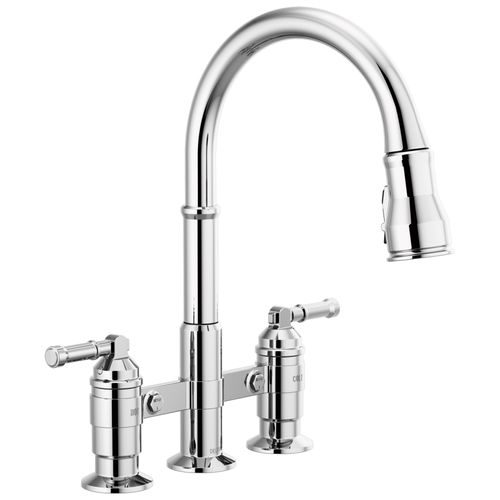 Broderick Two Handle Pull-Down Bridge Kitchen Faucet, 1.8 GPM (Chrome), 2390L-DST