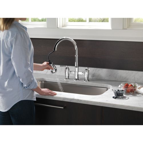 Broderick Two Handle Pull-Down Bridge Kitchen Faucet, 1.8 GPM (Chrome), 2390L-DST