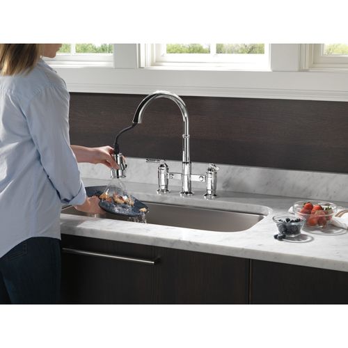 Broderick Two Handle Pull-Down Bridge Kitchen Faucet, 1.8 GPM (Chrome), 2390L-DST