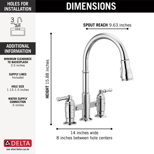 Broderick Two Handle Pull-Down Bridge Kitchen Faucet, 1.8 GPM (Chrome), 2390L-DST 7 Broderick Two Handle Pull-Down Bridge Kitchen Faucet, 1.8 GPM (Chrome), 2390L-DST