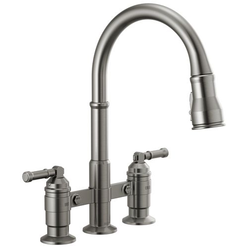 Broderick 2 Handle Pulldown Bridge Kitchen Faucet (Black Stainless), 2390L-KS-DST