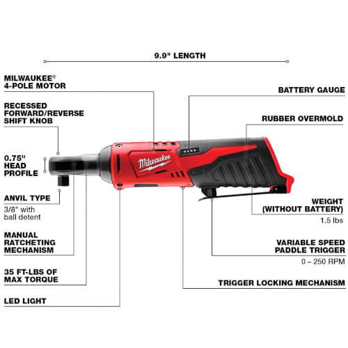 M12 Cordless 3/8" Ratchet (Tool Only)