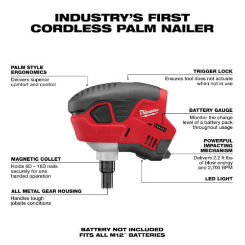 M12 Cordless Palm Nailer (Tool Only)