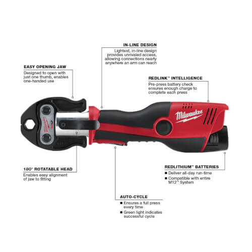 M12 Force Logic Package w/ 1/2" to 1" M12 Force Logic Copper Press Tool Kit & M12 Cordless Copper Tubing Cutter 3 M12 Force Logic Package w/ 1/2" to 1" M12 Force Logic Copper Press Tool Kit & M12 Cordless Copper Tubing Cutter