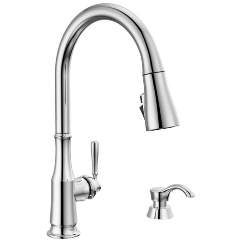 Capertee 1 Handle Pull-down Kitchen Faucet w/ Soap Dispenser & Shieldspray (Chrome), 19877Z-SD-DST