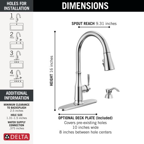 Capertee 1 Handle Pull-down Kitchen Faucet w/ Soap Dispenser & Shieldspray (Chrome), 19877Z-SD-DST