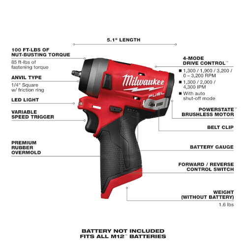 M12 Fuel 1/4" Stubby Impact Wrench