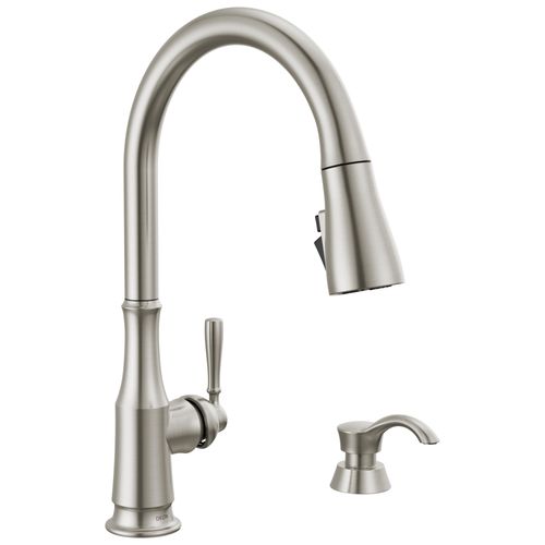 Capertee 1 Handle Pull-down Kitchen Faucet w/ Soap Dispenser, Shieldspray (Spotshield Stainless), 19877Z-SPSD-DST