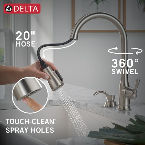 Capertee 1 Handle Pull-down Kitchen Faucet w/ Soap Dispenser, Shieldspray (Spotshield Stainless), 19877Z-SPSD-DST
