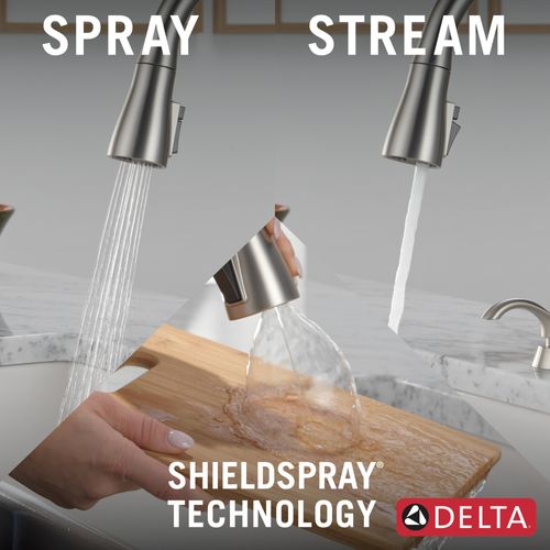 Capertee 1 Handle Pull-down Kitchen Faucet w/ Soap Dispenser, Shieldspray (Spotshield Stainless), 19877Z-SPSD-DST 4 Capertee 1 Handle Pull-down Kitchen Faucet w/ Soap Dispenser, Shieldspray (Spotshield Stainless), 19877Z-SPSD-DST