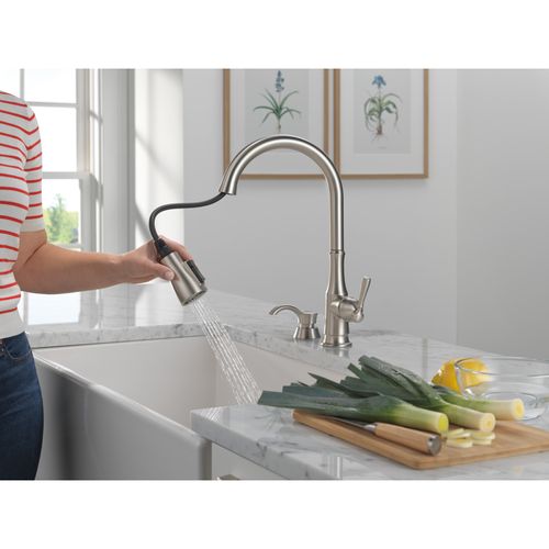 Capertee 1 Handle Pull-down Kitchen Faucet w/ Soap Dispenser, Shieldspray (Spotshield Stainless), 19877Z-SPSD-DST 6 Capertee 1 Handle Pull-down Kitchen Faucet w/ Soap Dispenser, Shieldspray (Spotshield Stainless), 19877Z-SPSD-DST
