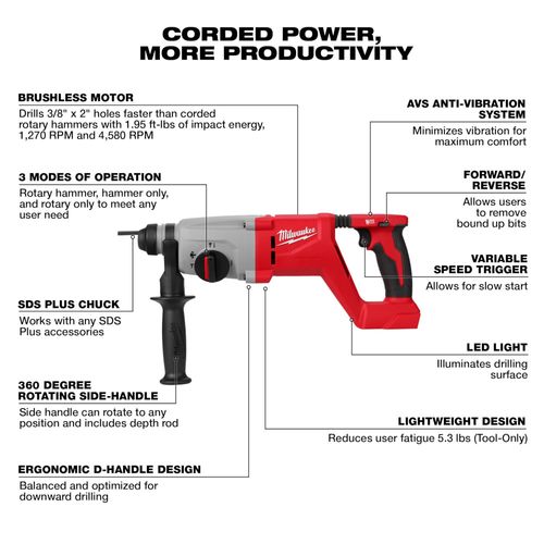 M18 Brushless 1" SDS Plus D-Handle Rotary Hammer 7 M18 Brushless 1" SDS Plus D-Handle Rotary Hammer