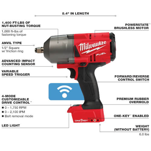 M18 Fuel 1/2" High-Torque Impact Wrench w/ ONE-KEY and Friction Ring (Bare Tool Only)