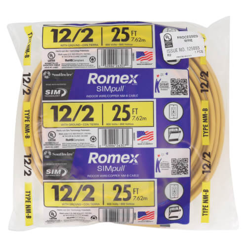 12-2 Yellow Romex® SIMpull Type NM-B Cable, w/ Ground (25' Coil)