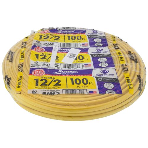 12-2 Yellow Romex® SIMpull Type NM-B Cable, w/ Ground (100' Coil)