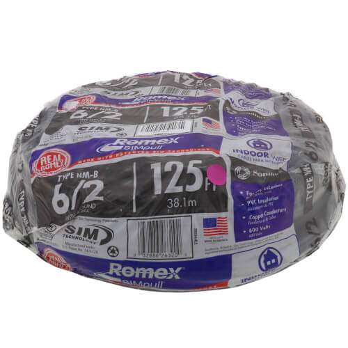 6-2 Black RomexÂ® SIMpull Type NM-B Cable, w/ Ground (125' Coil)