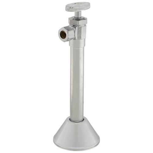 Angle Supply Valve 1/2" SWT X 3/8" OD Compr. w/ 5" Ext. & Bell Escutcheon, Lead Free (Chrome)
