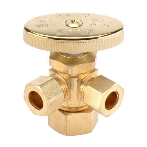 5/8" OD Compression x 3/8" OD Compression x 3/8" OD Compression Dual Angle Stop Valve, Lead Free (Rough Brass)