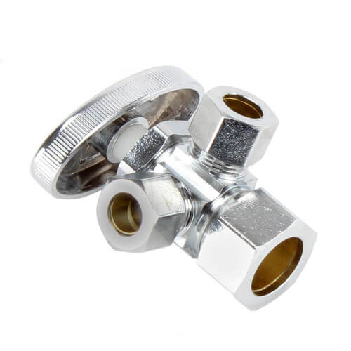 1/2" Nom Compression (5/8" OD) x 3/8" OD Compression x 3/8" OD Compression Dual Angle Stop Valve, Lead Free (Chrome)