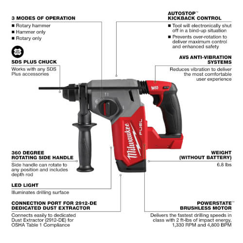 M18 Fuel 1" SDS Plus Rotary Hammer (Bare Tool Only) 10 M18 Fuel 1" SDS Plus Rotary Hammer (Bare Tool Only)