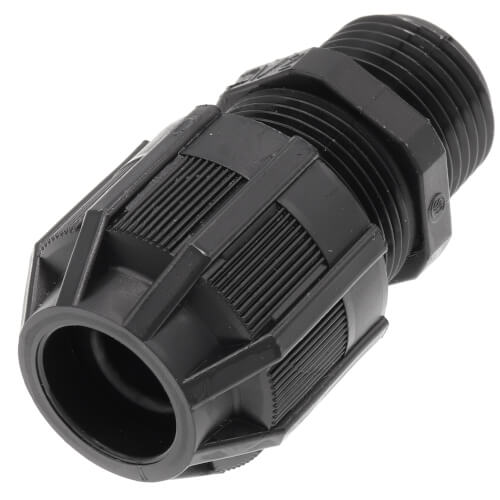 1/2" MNPT Black Plastic Ranger Liquid Tight Cord Straight Connector, .125" to .375" Cord Dia. Range