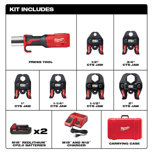 M18 Force Logic Copper Press Tool Kit with 1/2" to 2" Jaws & One Key 9 M18 Force Logic Copper Press Tool Kit with 1/2" to 2" Jaws & One Key