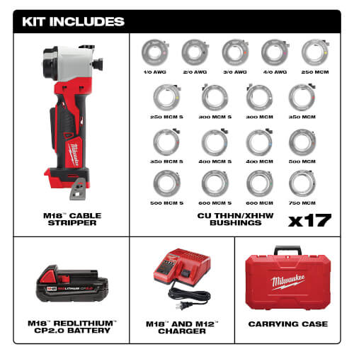 M18 Cable Stripper Kit with 17 Cu THHN / XHHW Bushings