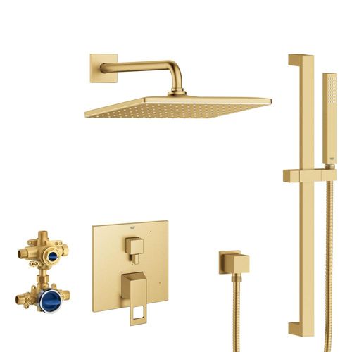 Eurocube 2-Handle Pressure Balance Rainshower Bundle, 1.75 Gpm (Brushed Cool Sunrise), 29432GN0