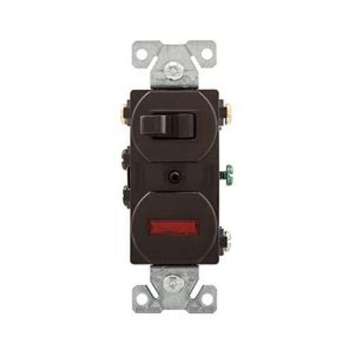 Commercial Combo Switch, Neon Pilot Light, #14-#12 Awg 15A, 120V (Switch), 125V (Pil Lgt), Brown, 294B-BOX