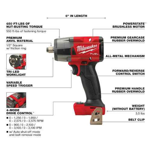 M18 Fuel 1/2" Mid-Torque Impact Wrench w/ Friction Ring (Bare Tool Only) 4 M18 Fuel 1/2" Mid-Torque Impact Wrench w/ Friction Ring (Bare Tool Only)