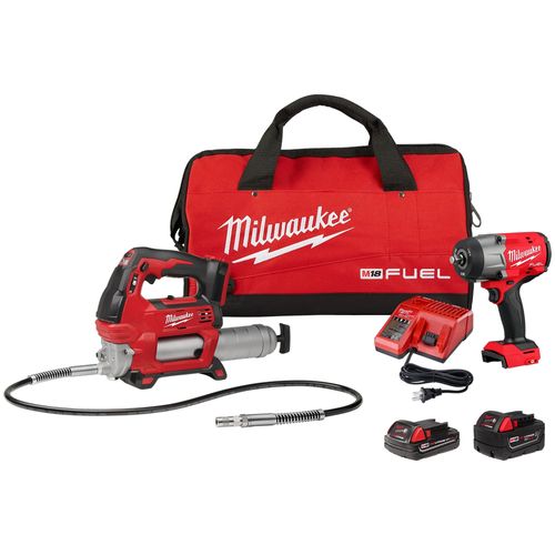 M18 Fuel 1/2" High Torque Impact Wrench w/ Friction Ring &  Grease Gun