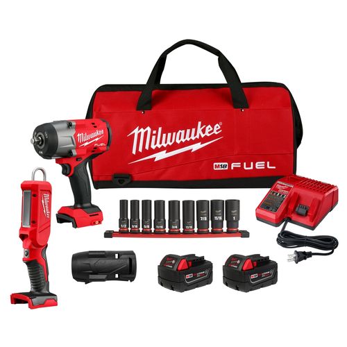 M18 FUEL 1/2" Impact Wrench w/ Friction Ring, LED Stick Light and Impact Socket Set Combo Kit