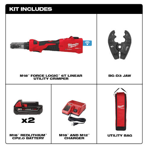 M18 FORCE LOGIC 6T Linear Utility Crimper Kit w/ BG-D3 Jaw