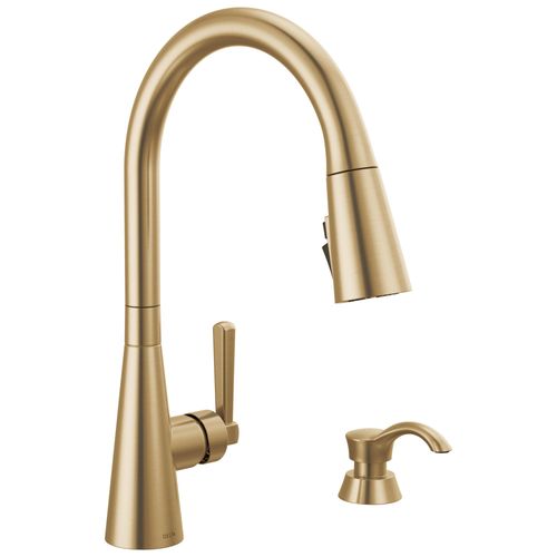 Boyd Single Handle Pull-Down Kitchen Faucet w/ Soap Dispenser and ShieldSpray (Champagne Bronze), 19893Z-CZSD-DST