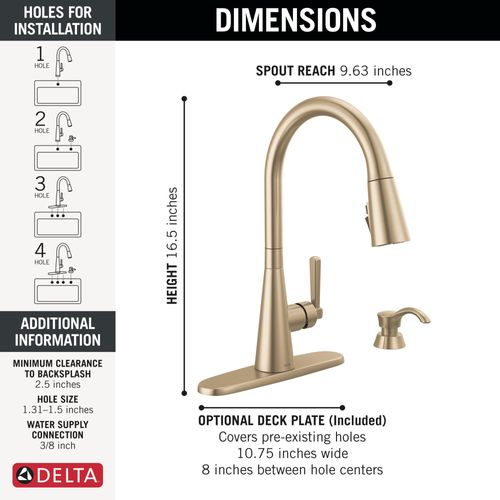 Boyd Single Handle Pull-Down Kitchen Faucet w/ Soap Dispenser and ShieldSpray (Champagne Bronze), 19893Z-CZSD-DST