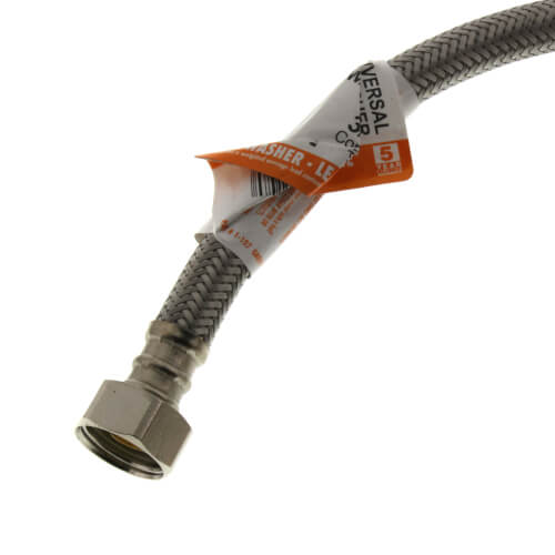 48" Braided Stainless Steel Fits-All Dishwasher Connector w/ MIP Elbow & Adapters (3/8" Comp. x 1/2" FIP)