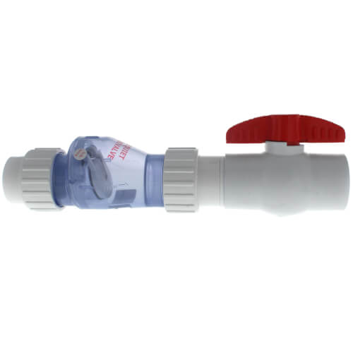 1-1/2" PVC "Quiet Check" Solvent Weld w/ Quarter Turn Ball Valve (Clear Valve Body)