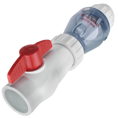 2" PVC "Quiet Check" Solvent Weld w/ Quarter Turn Ball Valve (White Clear Body)