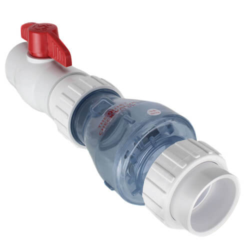 2" PVC "Quiet Check" Solvent Weld w/ Quarter Turn Ball Valve (White Clear Body)