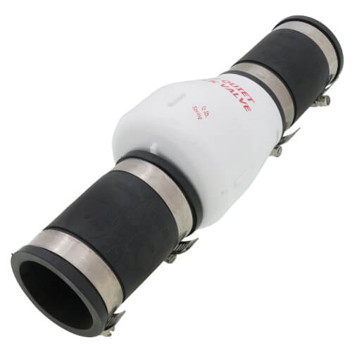 1-1/2" PVC "Quiet Check" Solvent Weld w/ Hose Clamp (White Valve Body)