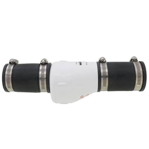1-1/2" PVC "Quiet Check" Solvent Weld w/ Hose Clamp (White Valve Body)