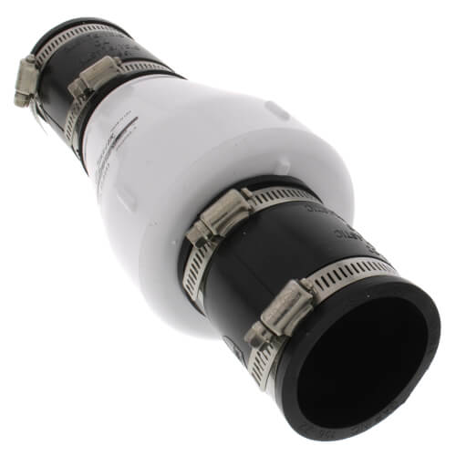 2" PVC "Quiet Check" Solvent Weld w/ Hose Clamp (White Valve Body)