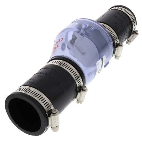2" PVC "Quiet Check" Solvent Weld w/ Hose Clamp (Clear Valve Body)