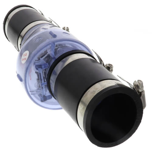 2" PVC "Quiet Check" Solvent Weld w/ Hose Clamp (Clear Valve Body)